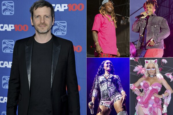 This combination photo shows, clockwise from left, music producer Dr. Luke, and performers, Lil Wayne, Juice WRLD, Doja Cat and Saweetie.   Dr. Luke, who has been entangled in a bitter lawsuit with former collaborator Kesha since 2014, has produced and co-written Saweetie’s new single “Tap In,” the follow-up to her double-platinum smash “My Type.” He also co-wrote and co-produced Juice WRLD’s “Wishing Well,” taken from the rapper’s first posthumous album “Legends Never Die,” released last week. For his work with Cat, he used the alias Tyson Trax.  For Lil Wayne’s “Shimmy,” a track featuring Cat on the deluxe edition of his latest album “Funeral,” Dr. Luke used the name Loctor Duke. (AP Photo)