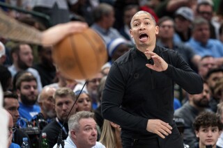 Los Angeles Clippers head coach Tyronn Lue shouts to his players during the second half of Game 4 of an NBA basketball first-round playoff series against the Dallas Mavericks, Sunday, April 28, 2024, in Dallas. (AP Photo/Jeffrey McWhorter)