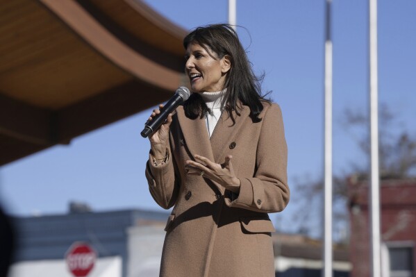 Republican presidential candidate former UN Ambassador Nikki Haley speaks at an event on Tuesday, Feb. 13, 2024, in her hometown of Bamberg, S.C. (AP Photo/Meg Kinnard)