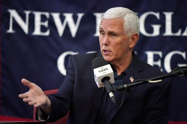 Republican presidential candidate former Vice President Mike Pence responds to a question during a town hall campaign event, Wednesday, Sept. 6, 2023, at New England College in Henniker, N.H. (AP Photo/Robert F. Bukaty)