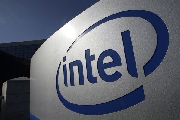 FILE - The Intel logo is displayed on the exterior of Intel headquarters in Santa Clara, Calif., Jan. 12, 2011. Intel Corp. said Wednesday, Aug. 16, 2023, it would terminate a $5.4 billion deal to acquire Israeli chip manufacturer Tower Semiconductor, after China failed to sign off on the deal amid deteriorating US-China relations. (AP Photo/Paul Sakuma, File)