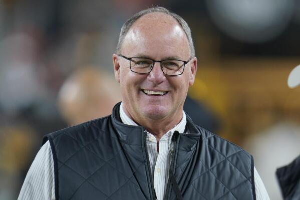 FILE - Pittsburgh Steelers general manager Kevin Colbert is shown before an NFL football game against the Chicago Bears, Monday, Nov. 8, 2021, in Pittsburgh. Colbert, who has spent more than two decades overseeing a roster that's made the Steelers perennial contenders, is stepping away after the NFL draft this spring. The 65-year-old Colbert has stuck to a “one season at a time approach” for a while. Team president Art Rooney II said Friday, Jan. 28, 2022, Colbert wants to move into a more advisory role. (AP Photo/Gene J. Puskar, File)