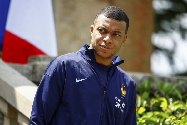 French soccer player Kylian Mbappe is photographed at the national soccer team training center in Clairefontaine, west of Paris, Monday, June 3, 2024 ahead of the UEFA Euro 2024. (Sarah Meyssonnier/Pool Photo via AP)