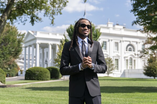 Quavo poses for a portrait at the White House in Washington, Wednesday, Sept. 20, 2023. (AP Photo/Stephanie Scarbrough)