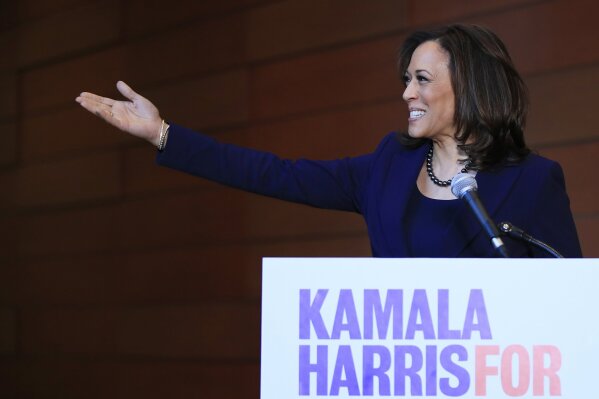 
              Sen. Kamala Harris, D-Calif., arrives to speak to the members of the media at her alma mater, Howard University, Monday, Jan. 21, 2019 in Washington, following her announcement earlier in the morning that she will run for president. Harris, a first-term senator and former California attorney general known for her rigorous questioning of President Donald Trump's nominees, entered the Democratic presidential race on Monday. Vowing to "bring our voices together," Harris would be the first woman to hold the presidency and the second African-American if she succeeds. (AP Photo/Manuel Balce Ceneta)
            