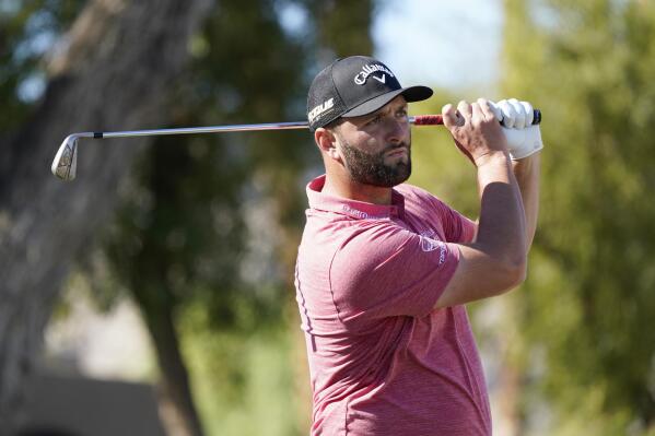 Jon Rahm hits from the second tee during the final round of the American Express golf tournament on the Pete Dye Stadium Course at PGA West, Sunday, Jan. 23, 2022, in La Quinta, Calif. (AP Photo/Marcio Jose Sanchez)