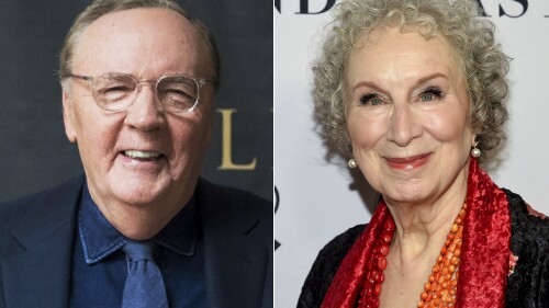 Author James Patterson appears at an event to promote his joint novel with former President Bill Clinton, "The President is Missing," in New York on June 5, 2018, left, and Author Margaret Atwood appears at the Glamor Women of the Year Awards in New York on Nov.  11, 2019. Patterson and Atwood are among thousands of writers endorsing an open letter from the Authors Guild urging AI companies to obtain permission before incorporating copyrighted work into their technologies.  (AP Photos)