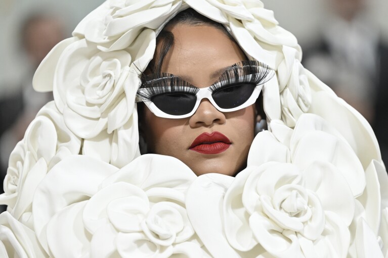 FILE - Rihanna attends The Metropolitan Museum of Art's Costume Institute benefit gala celebrating the opening of the "Karl Lagerfeld: A Line of Beauty" exhibition on May 1, 2023, in New York. (Photo by Evan Agostini/Invision/AP, File)