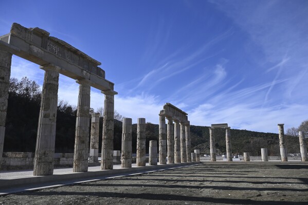 The Palace of Aigai, built more than 2,300 years ago during the reign of Alexander the Great's father, is seen after it fully reopened in ancient Aigai, some 65 kilometers (40 miles) southwest of the port city of Thessaloniki, northern Greece, on Friday, Jan. 5, 2024. It was the largest building of classical Greece: The palace where Alexander the Great was proclaimed king before he launched a conquest that took him as far as modern-day Afghanistan. (AP Photo/Giannis Papanikos)