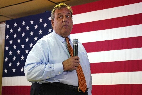 FILE - Republican presidential candidate former New Jersey Gov. Chris Christie addresses a gathering during a campaign event at V.F.W. Post 1631, July 24, 2023, in Concord, N.H. As his rivals go all in on Iowa, Christie has been camped out in New Hampshire as he campaigns for the Republican presidential nomination. He's casting himself as the only Republican willing to directly take on former President Donald Trump and argues Trump will lose to President Joe Biden if he's the party's nominee. (AP Photo/Charles Krupa)