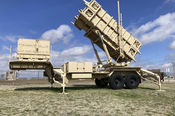 FILE - A Patriot missile mobile launcher is displayed outside the Fort Sill Army Post near Lawton, Okla., on March 21, 2023. Two U.S. officials say the United States will send Ukraine another Patriot missile system. It answers Kyiv's desperate calls for more air defenses as it battles against an intense Russian assault on the northeastern Kharkiv region. (AP Photo/Sean Murphy, File)