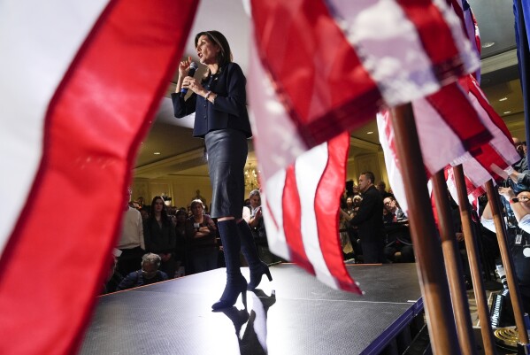 FILE - Republican presidential candidate former UN Ambassador Nikki Haley speaks at a campaign event, March 1, 2024, in Washington. Haley has suspended her Republican presidential campaign. The former South Carolina governor ended her White House bid Wednesday, March 6. (AP Photo/Jacquelyn Martin, File)