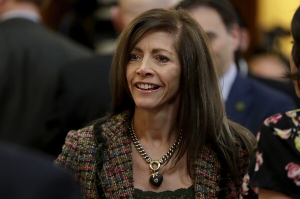 FILE - New Jersey first lady Tammy Murphy arrives at the Statehouse Assembly chambers prior to Gov. Phil Murphy's first State of the State address, Jan. 15, 2019, in Trenton, N.J. Murphy on Wednesday, Nov. 15, 2023, launched a bid for the Democratic nomination for U.S. Senate in next year's contest. (AP Photo/Julio Cortez, File)