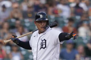 ARCHIVO - Miguel Cabrera de los Tigres de Detroit durante un juego, el sábado 28 de agosto de 2021. (AP Foto/Carlos Osorio)