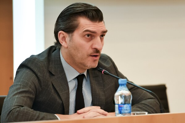 Mikheil Kavelashvili, who was nominated by the governing Georgian Dream party as a candidate for president of Georgia attends a news conference in Tbilisi, Georgia, on Feb. 14, 2019. (AP Photo)