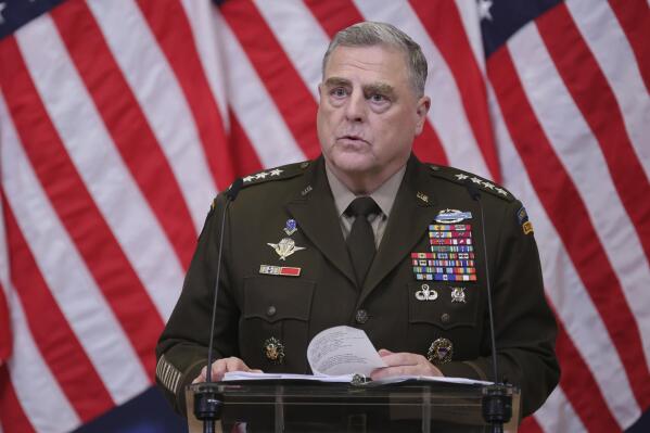 FILE - Chairman of the Joint Chiefs of Staff Gen. Mark Milley speaks during a media conference after a meeting of NATO defense ministers at NATO headquarters in Brussels, Oct. 12, 2022. This winter could provide both Russia and Ukraine an opportunity to negotiate a peace after eight months of fighting that has killed tens of thousands of people on both sides, Milley said on Nov. 9. (AP Photo/Olivier Matthys, File)