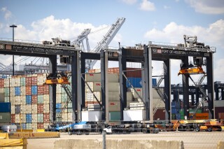 Work is completely stopped at the Barbours Cut Container Terminal during the first day of a dockworkers strike on Tuesday, Oct. 1, 2024, in Houston. (AP Photo/Annie Mulligan, File)