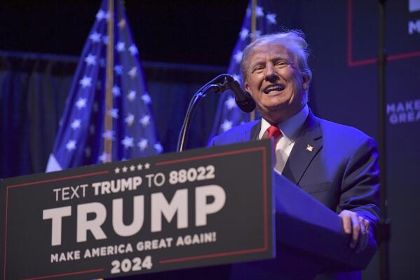Former President Donald Trump speaks at a campaign event Monday, March 13, 2023, in Davenport, Iowa. (AP Photo/Ron Johnson)