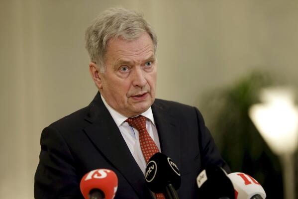 President of Finland Sauli Niinisto speaks during the press conference after the NATO Summit at the official Presidential residence Mantyniemi in Helsinki, Finland, Friday Feb. 25, 2022. (Seppo Samuli/Lehtikuva via AP)