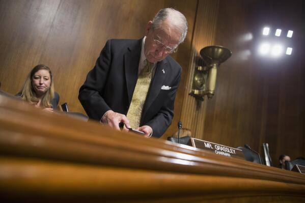 Senate Judiciary Committee Chairman Sen. Chuck Grassley, R-Iowa, arrives for a committee hearing on Capitol Hill in Washington, Tuesday, Feb. 23, 2016. Senate Republicans, most vocally Majority Leader Mitch McConnell, are facing a high-stakes political showdown with President Barack Obama sparked by the recent death of Supreme Court Justice Antonin Scalia. Republicans controlling the Senate — which must confirm any Obama appointee before the individual is seated on the court — say that the decision is too important to be determined by a lame-duck president. (AP Photo/J. Scott Applewhite)