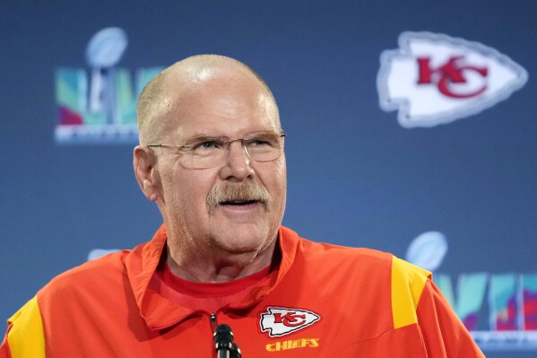 FILE - Kansas City Chiefs head coach Andy Reid smiles prior to answering a question during an NFL football media availability ahead of Super Bowl 57, in Scottsdale, Ariz., Thursday, Feb. 9, 2023. Reid couldn’t win the big one until he went to Kansas City and got Patrick Mahomes. Now, there’s no telling how many big games the coach affectionately known as “Big Red” will win.(AP Photo/Ross D. Franklin, File)