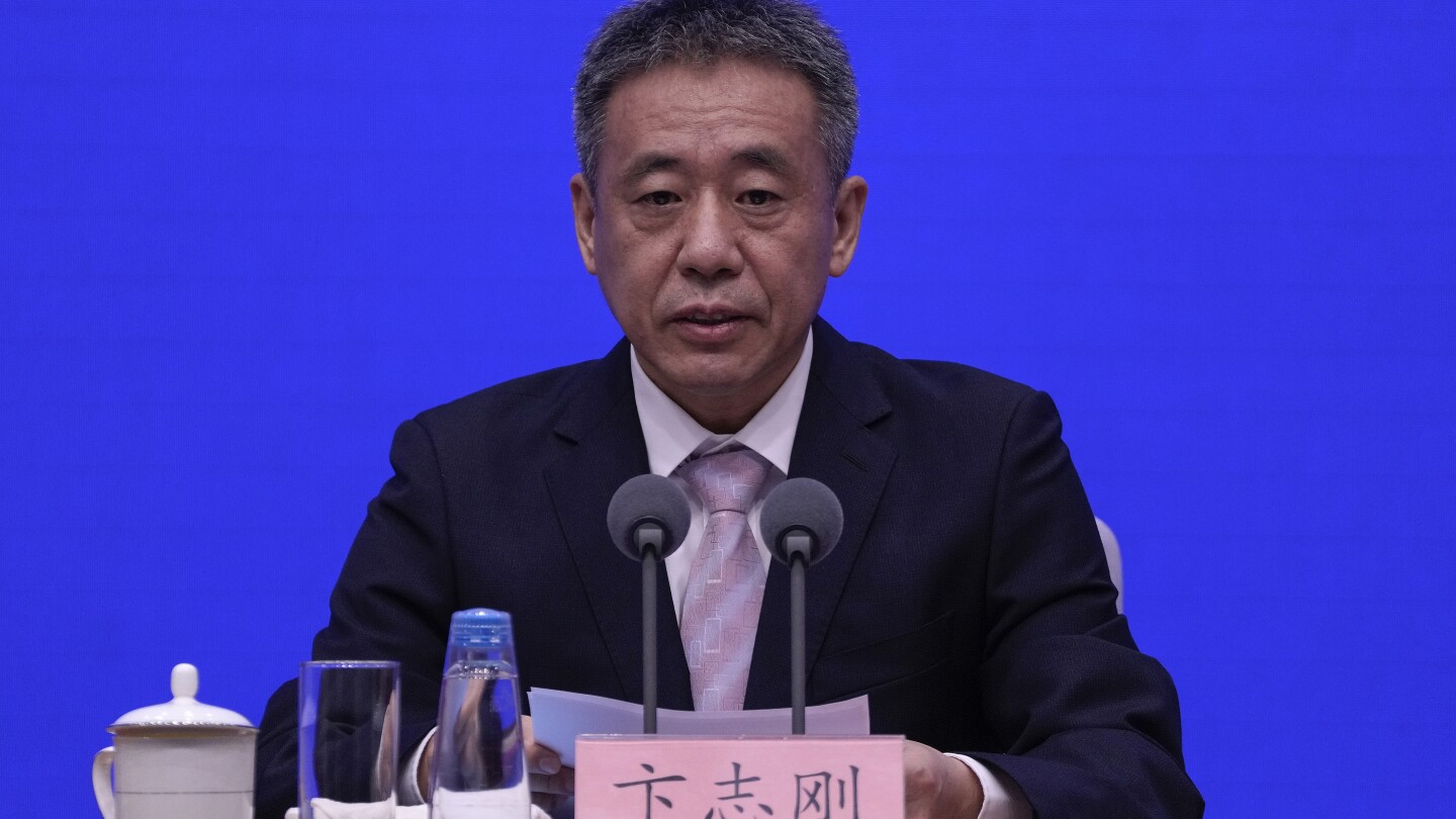 Bian Zhigang, Deputy Director of the China National Space Administration speaks during a press conference at the State Council Information Office in B