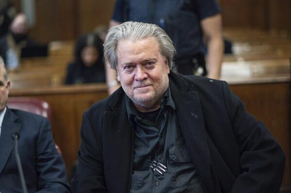 Steve Bannon appears in Manhattan Supreme Court, Tuesday, Feb. 28, 2023 in New York. Bannon is accused of fraud in connection with a charity raising money for a wall on the southern U.S. border. (AP Photo/Curtis Means/DailyMail via AP, Pool)