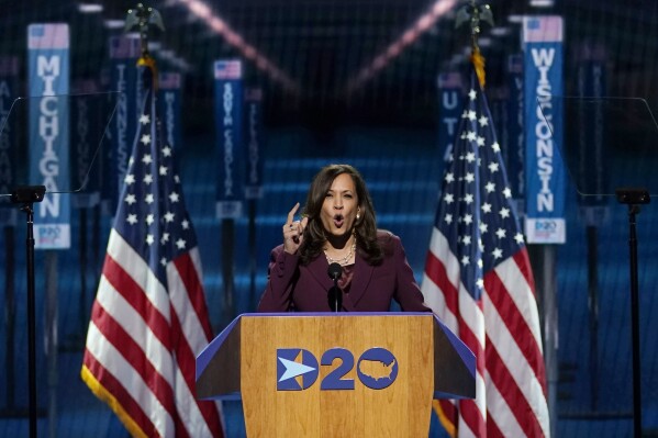 Democratic vice presidential candidate Sen. Kamala Harris, D-Calif., speaks during the third day of the Democratic National Convention, Wednesday, Aug. 19, 2020, at the Chase Center in Wilmington, Del. (ĢӰԺ Photo/Carolyn Kaster)