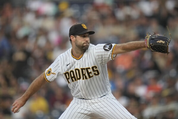 Ray Kerr of the San Diego Padres pitches during the ninth inning