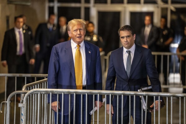 Former President Donald Trump leaves court, Thursday, May 2 2024, in New York, following the day's proceedings in his hush money trial. (Mark Peterson/New York Magazine via AP, Pool)