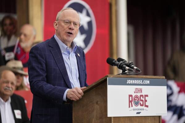Rep. John Rose, R-Tenn., announces his candidacy for the 2026 gubernatorial election Thursday, March 20, 2025, in Lebanon, Tenn. (AP Photo/George Walker IV)