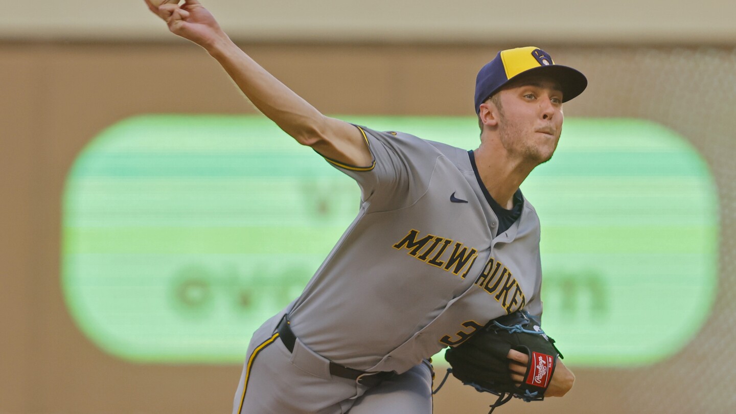 Misiorowski perfect into 7th in 2nd career start, Yelich drives in 8 and Brewers beat Twins 17-6