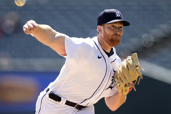 FILE - Detroit Tigers starting pitcher Spencer Turnbull throws during the first inning of a baseball game against the Cleveland Guardians, April 19, 2023, in Detroit. Turnbull became a free agent Friday, Nov. 17, 2023, when the Tigers declined to offer a 2024 contract. (AP Photo/Carlos Osorio, File)