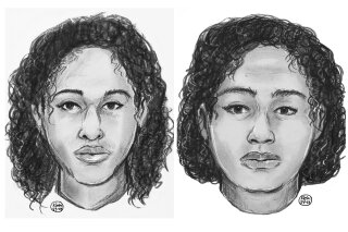 In this undated police sketch provided by the New York Police Department, sisters Rotana, left and Tala Farea are shown. The New York Police Department says the sister's bodies were found bound together lying on rocks along the Hudson River on Wednesday, Oct. 24, 2018. (New York Police Department via AP)