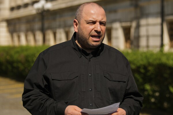 Ukrainian Defense Minister Rustem Umerov speaks to the media at Sillagan Palace after the Ukraine-Russia peace talks held in Istanbul, Turkey on Monday, June 2, 2025.