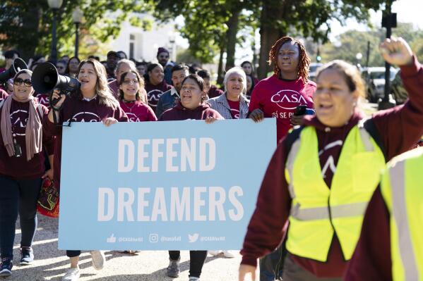People rally outside the Capitol in support of the Deferred Action for Childhood Arrivals (DACA), during a demonstration on Capitol Hill in Washington, Thursday, Oct. 6, 2022. ( AP Photo/Jose Luis Magana)