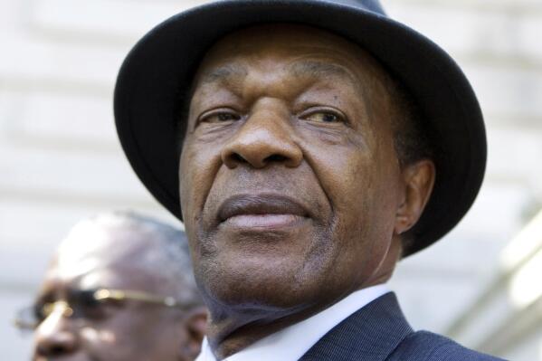 FILE - In this July 6, 2009 file photo, Washington District of Columbia Councilmember Mayor Marion Barry attends a news conference on the steps of Washington's city hall.  Marion Barry may be something of a political punchline to many Americans. But inside the District of Columbia, he is adored by many as a champion of civil rights and advocate for the city’s poor and downtrodden.  (AP Photo/Manuel Balce Ceneta, File)