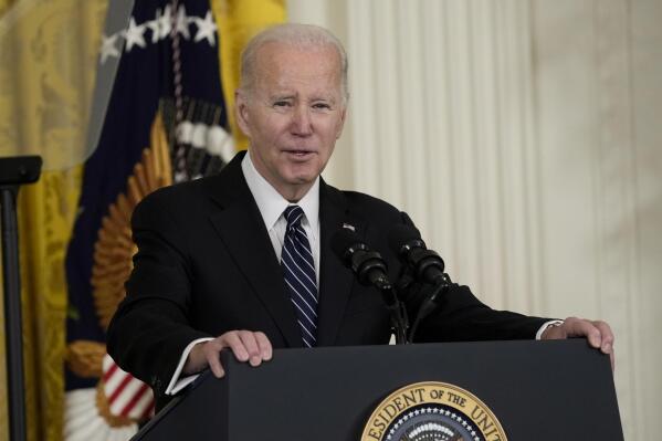President Joe Biden talks about his nomination of Julie Su to serve as the Secretary of Labor during an event in the East Room of the White House in Washington, Wednesday, March 1, 2023. (AP Photo/Susan Walsh)