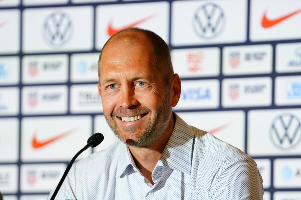 United States men’s national soccer team head coach Gregg Berhalter smiles during a news conference Friday, June 16, 2023, in Las Vegas. (AP Photo/Lucas Peltier)