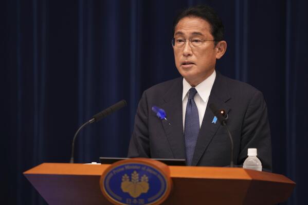 Japan's Prime Minister Fumio Kishida delivers a speech at his official residence in Tokyo Thursday, July 14, 2022. (Zhang Xiaoyu/Pool Photo via AP)