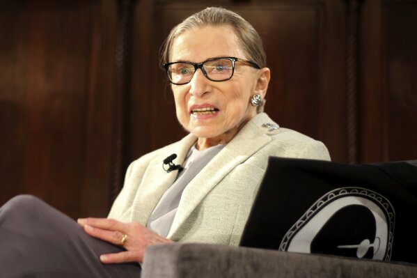 
              FILE - In this Dec. 15, 2018 file photo, Supreme Court Justice Ruth Bader Ginsburg appears at an event organized by the Museum of the City of New York with WNET-TV held at the New York Academy of Medicine in New York. Filmmakers from the Oscar nominated "RBG" film have been collecting signatures and get-well notes from Hollywood A-listers to Supreme Court Justice Ruth Bader Ginsburg, who is recovering from lung cancer surgery. (AP Photo/Rebecca Gibian, File)
            