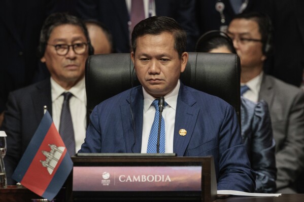 FILE - Cambodia's Prime Minister Hun Manet attends the East Asia Summit at the Association of the Southeast Asian Nations (ASEAN) Summit in Jakarta, Indonesia, Thursday, Sept. 7, 2023. Cambodia’s prime minister says 20 soldiers have been killed and several others injured in an ammunition explosion at a base in the southwest of the country. Hun Manet said in a Facebook post that he was “deeply shocked” when he received the news of the explosion Saturday afternoon at the base in Kampong Speu province. (Yasuyoshi Chiba/Pool Photo via AP, File)