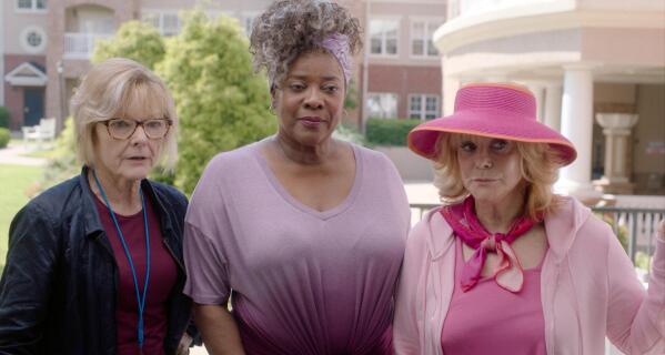 This image released by Gravitas Ventures shows, from left, Jane Curtain, Loretta Devine and Ann Margret in a scene from "Queen Bees." (Gravitas Ventures via AP)