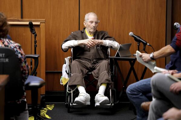 FILE - New York real estate scion Robert Durst takes the stand and testifies in his murder trial at the Inglewood Courthouse on Aug. 9, 2021, in Inglewood, Calif. Durst, the wealthy real estate heir convicted of murdering friend and suspected in other deaths, has died. He was 78. (Gary Coronado /Los Angeles Times via AP, Pool, File)