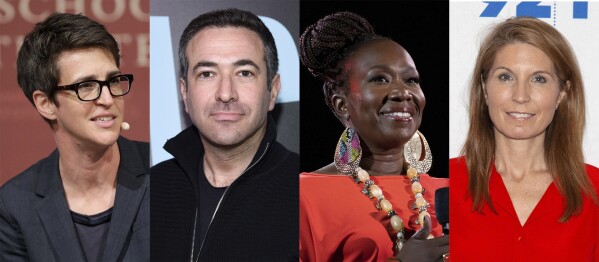 This combination of photos shows MSNBC commentators, from left, Rachel Maddow, Ari Melber, Joy Reid and Nicolle Wallace. (AP Photo)