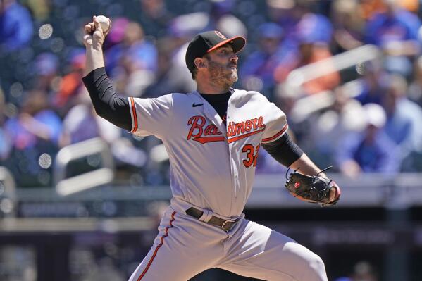 Matt Harvey of the Baltimore Orioles pitches in the first inning