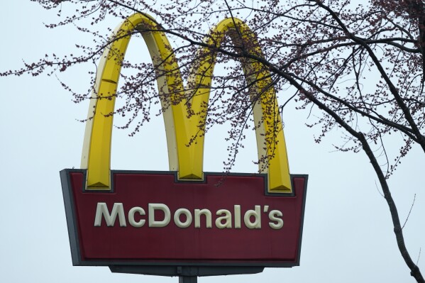 FILE - McDonald's sign is seen in Wheeling, Ill., Thursday, March 14, 2024. McDonald's will report earnings on Tuesday, April 30, 2024 (AP Photo/Nam Y. Huh, File)