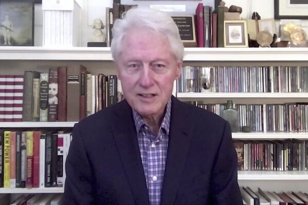 In a photo provided by The Call to Unite, former president Bill Clinton speaks during the 24-hour live event, which was transmitted Friday, May 1, 2020. (The Call to Unite via AP)