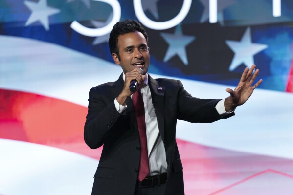 FILE - Republican presidential candidate Vivek Ramaswamy speaks during the Pray Vote Stand Summit on Friday, Sept. 15, 2023, in Washington. Ramaswamy recently became the first 2024 candidate to join TikTok, which says it has over 150 million U.S. users. (AP Photo/Jose Luis Magana, File)