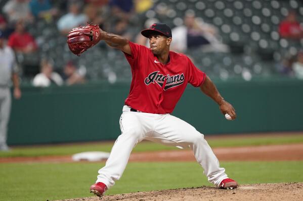 Cleveland Indians relief pitcher Anthony Gose delivers in the fourth inning in the second baseball game of a doubleheader against the Kansas City Royals, Monday, Sept. 20, 2021, in Cleveland. (AP Photo/Tony Dejak)